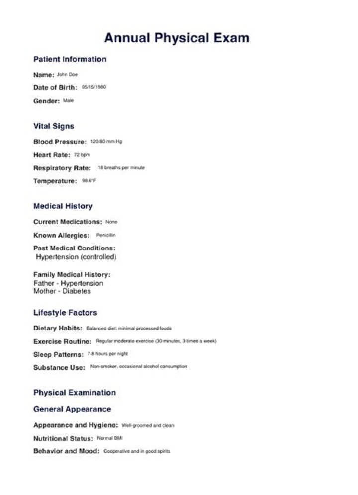 Annual physical for example