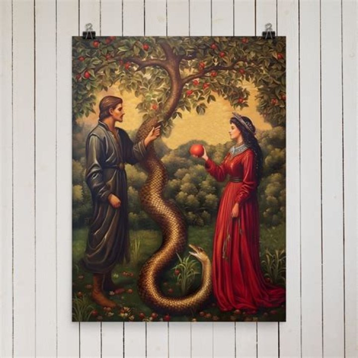 Biblical woman tempted with forbidden fruit