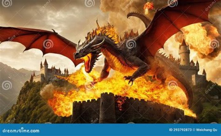 Fire-breathing flying beast in a fairy tale