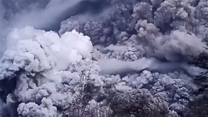 Gray fallout from a volcano