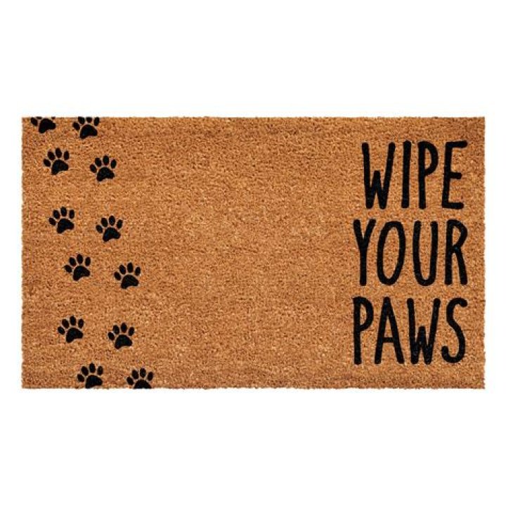 Items with Wipe Your Paws printed on them perhaps