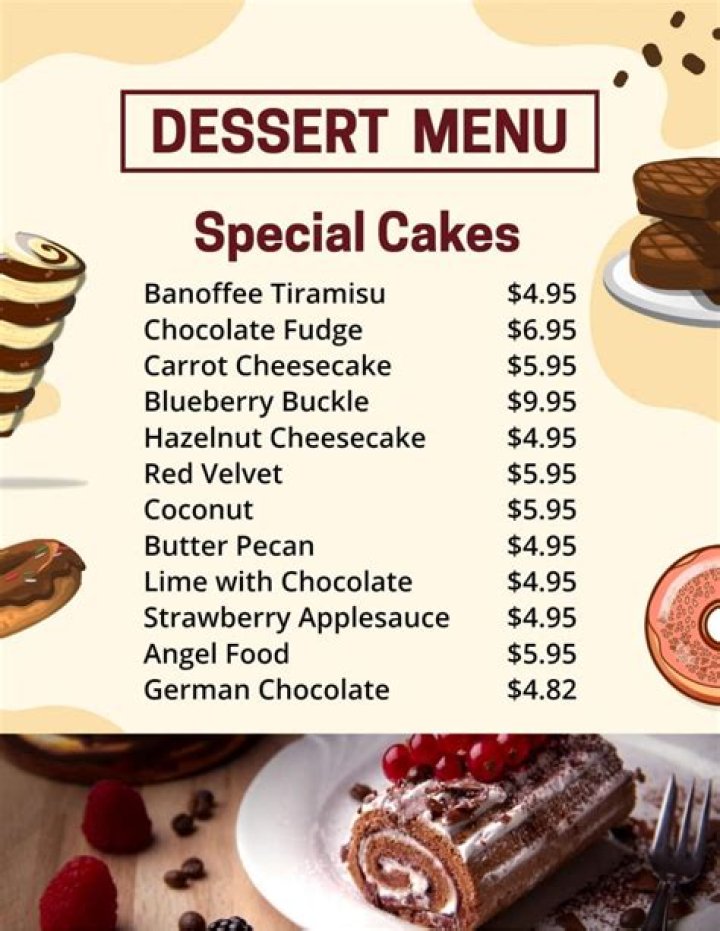List of dessert offerings say