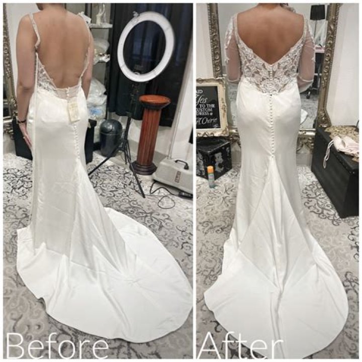 Makes alterations to a bridal gown say