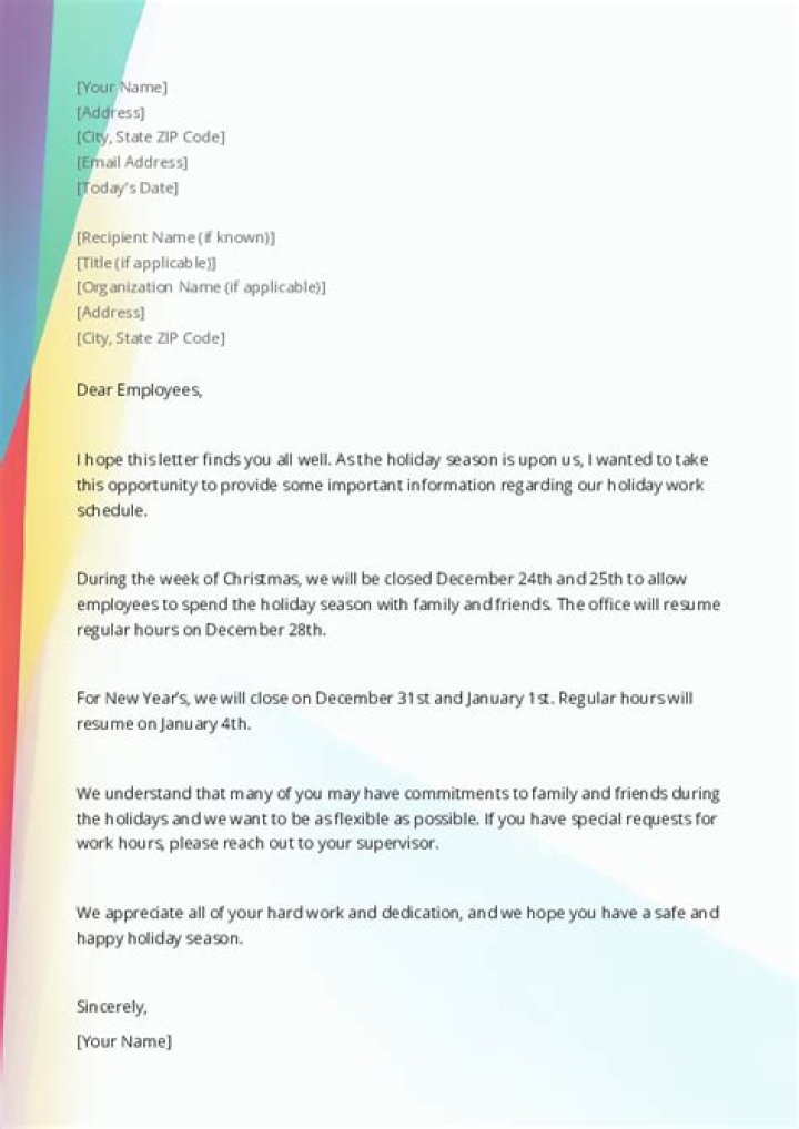 Note that might be about an upcoming office holiday