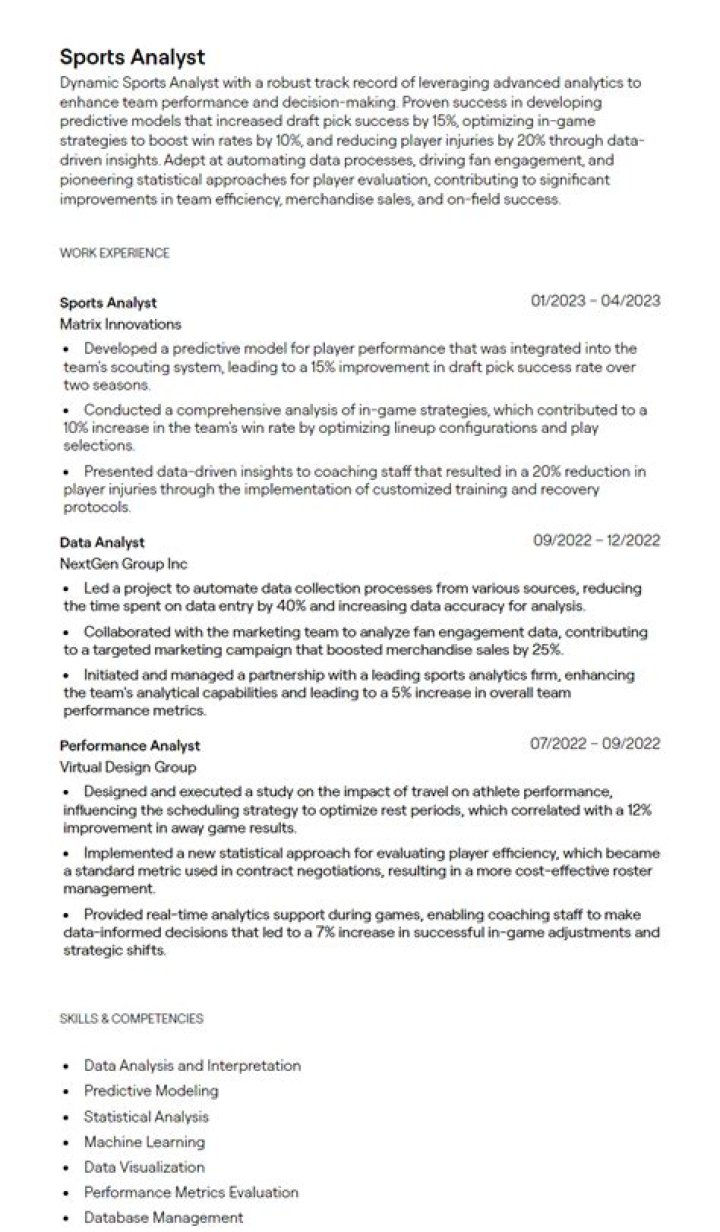 Number for a sports analyst for short