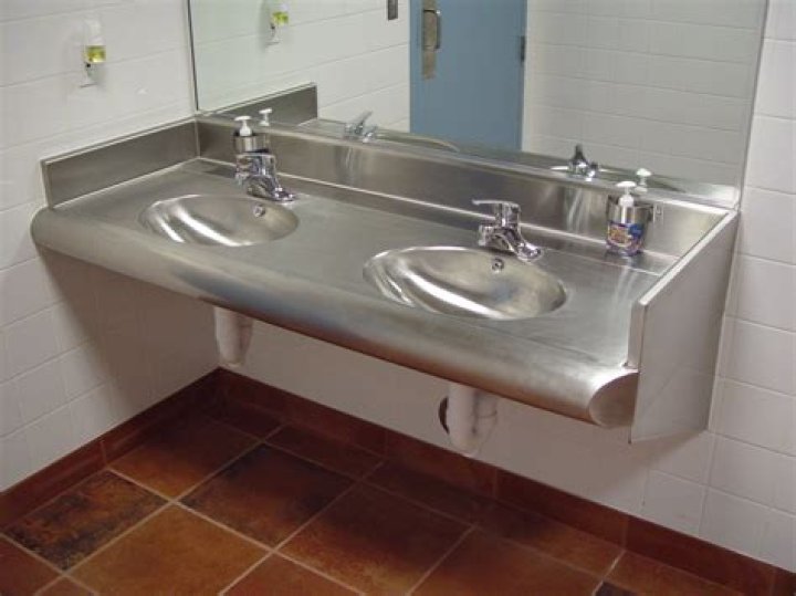 Public place with sinks and toilets