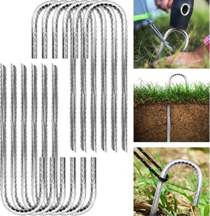 Spike that helps hold a tent to the ground